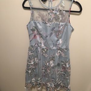 Bebe Size 8 Baby Blue lace overlay dress